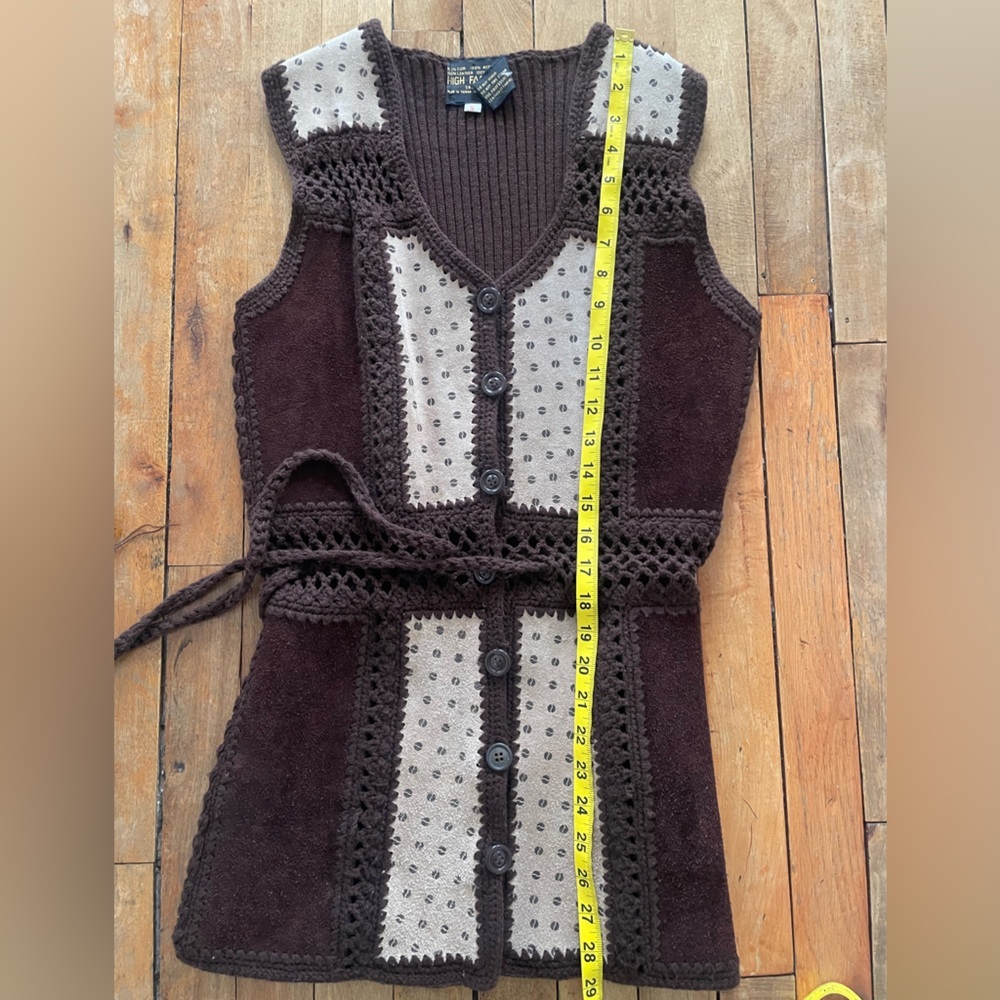 Vintage crocheted vest with leather details-Small - Picture 7 of 8